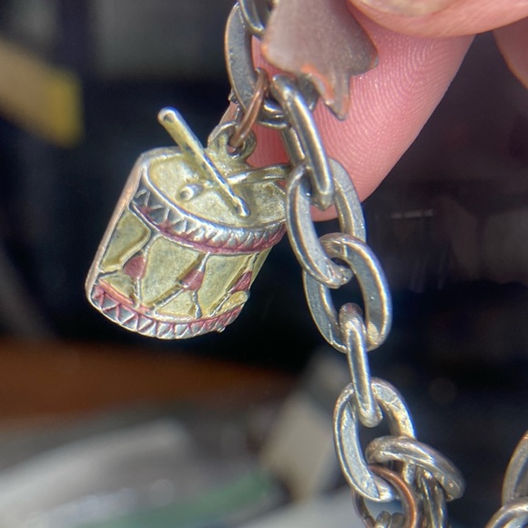 Multicolor Silver Charm Bracelet, Chain With 7 Unique Charms, Vintage - Picture 7 of 8